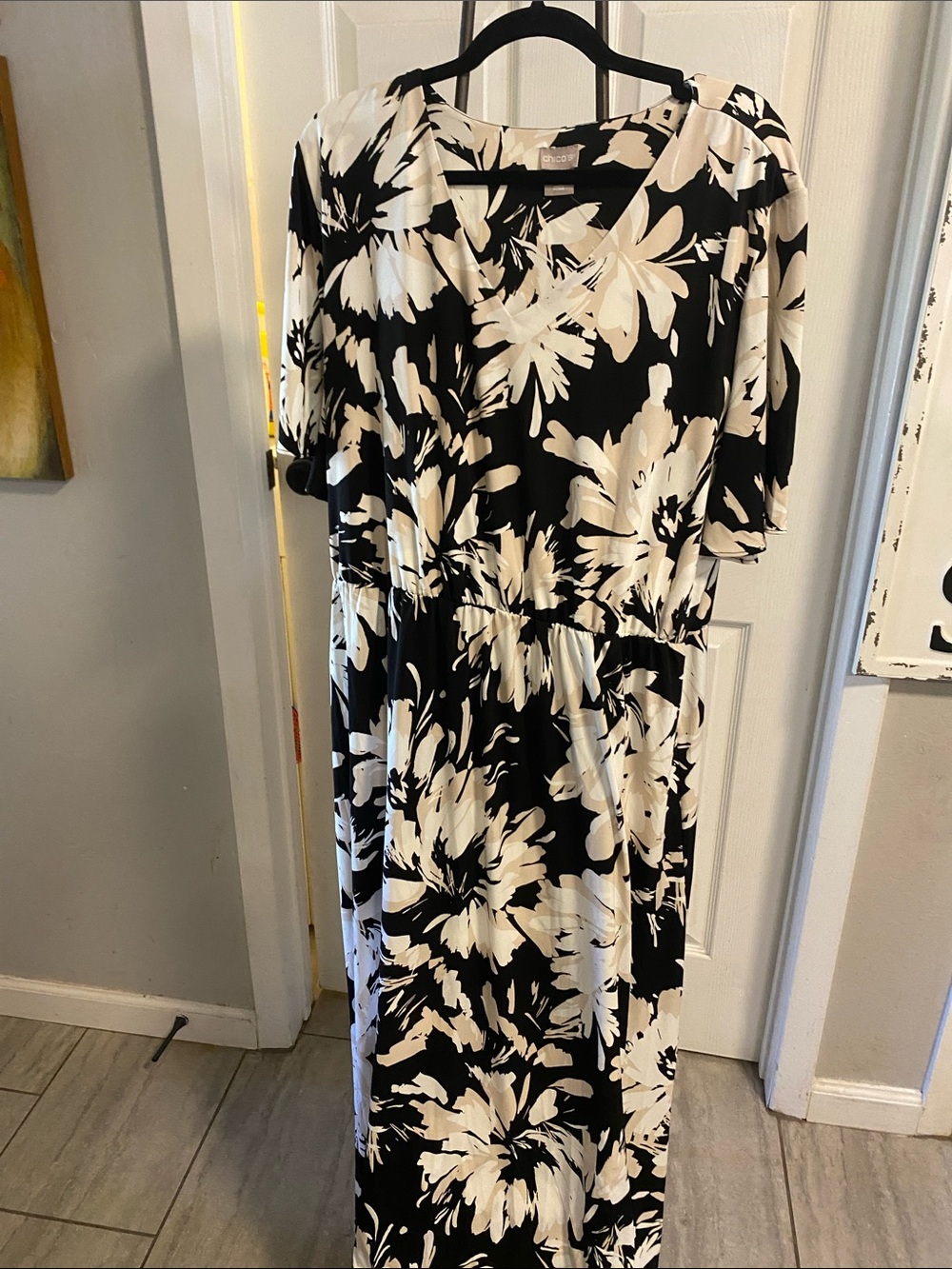 Chico’s Black & White Floral Maxi Dress size 3 BNWT